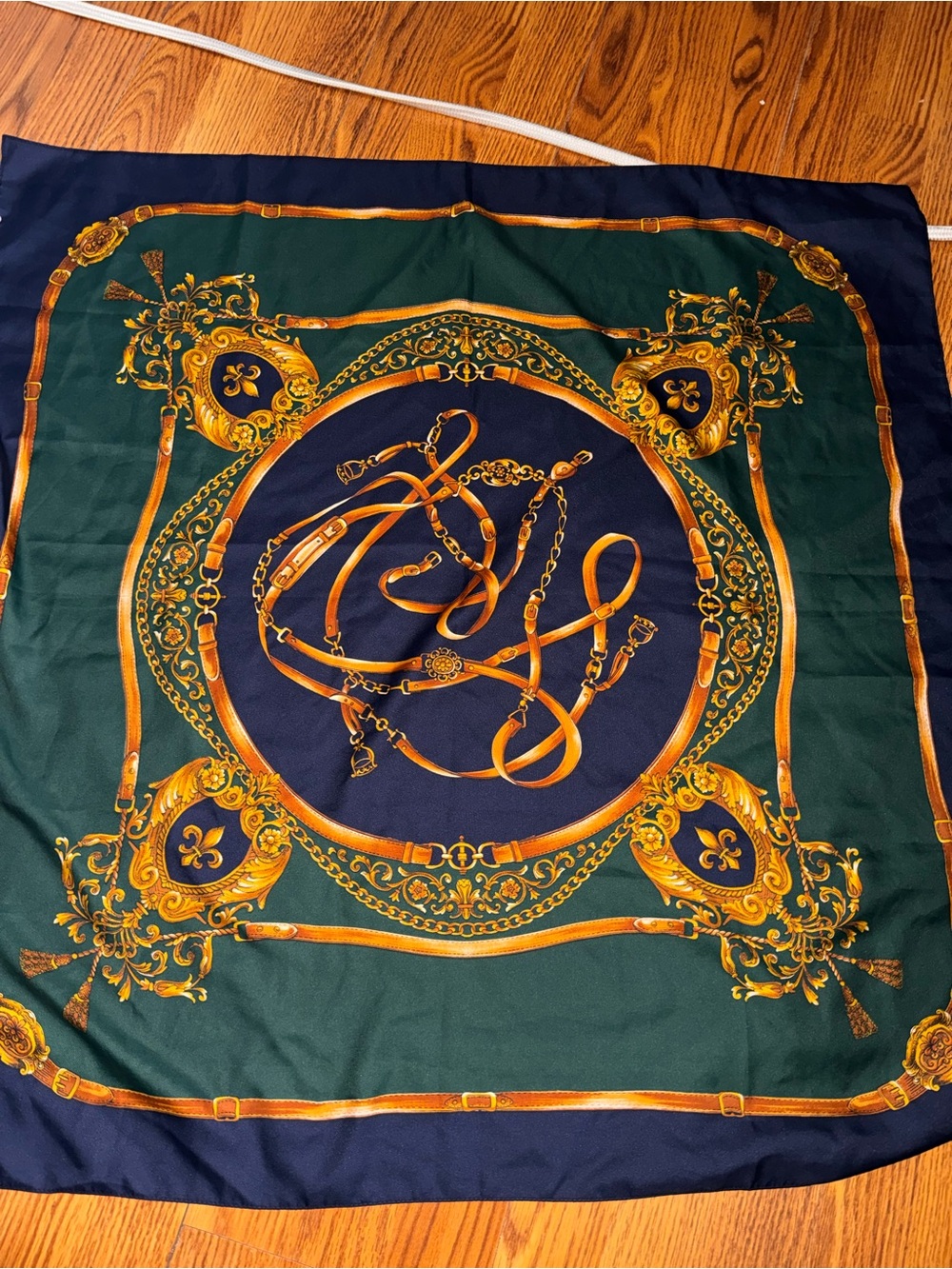 Green, Navy, Gold- Baroque Print Scarf